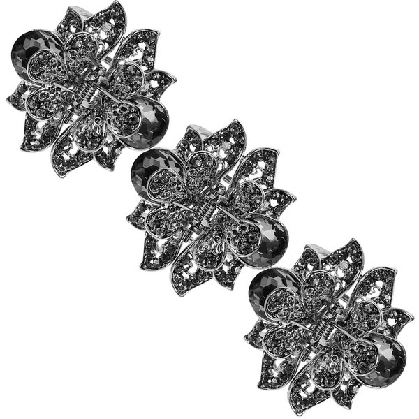 SOLUSTRE 3Pcs Crystal Rhinestone Hair Claw Mini Jaw Clips Vintage Flower Hair Clip Non-Slip Flower Barrette Rhinestone Hair Clip Accessories for Women Girls