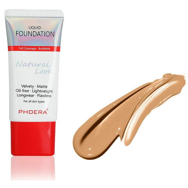 AQUAPURITY PHOERA Full Coverage Foundation New Formula Waterproof Long Lasting Oil Free Velvet Matte Liquid Foundation for Oily Skin Flawless Makeup Base Cream Concealer (105 Sand)