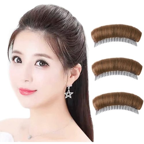 3Pcs Bump It Up Volume Hair Base Women Volume Bump Inserts Hair Bun Invisible False Hair Clip Hair Bump Up Combs Clips Bump Fluffy Hair Pad Styling Insert Tool for DIY Hairstyles-Light Brown