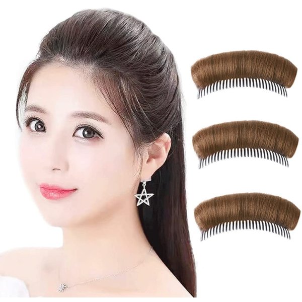 3Pcs Bump It Up Volume Hair Base Women Volume Bump Inserts Hair Bun Invisible False Hair Clip Hair Bump Up Combs Clips Bump Fluffy Hair Pad Styling Insert Tool for DIY Hairstyles-Light Brown