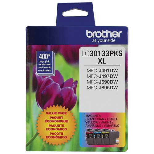 Brother Printer Genuine LC30133PKS 3-Pack High Yield Color Ink Cartridges, Page Yield Up to 400 Pages/Cartridge, Includes Cyan, Magenta and Yellow, LC3013