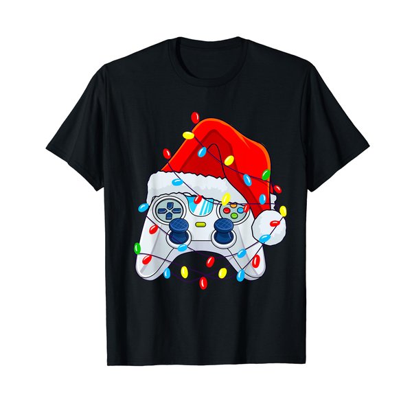 Video Game Controller Christmas Santa Hat Gamer Boys T-Shirt