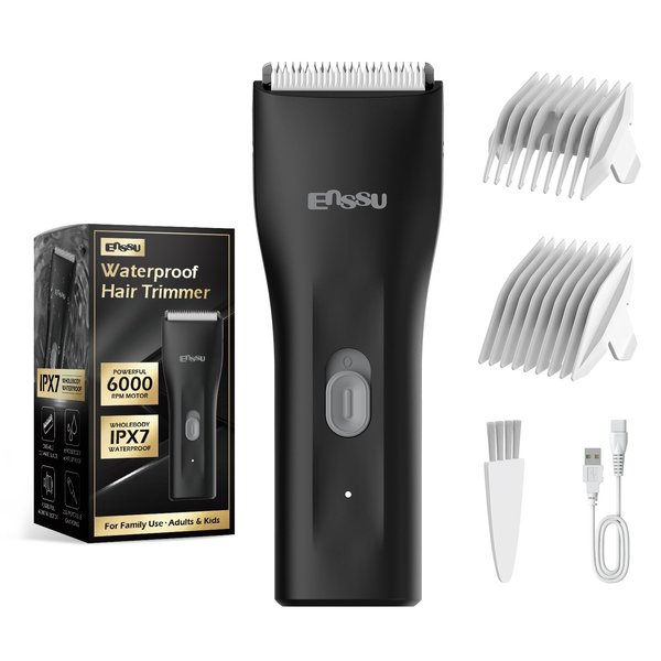 ENSSU Cordless Hair Clippers for Men - Waterproof Beard Trimmer with Ceramic Blade, Rechargeable Electric Hair Cutting Kit for Adults and Kids, Black