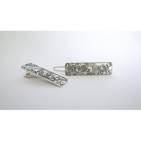 Generic Small silver metal filigree leaf hair alligator clip barrette for fine thin hair (Clip quantity: 1 clip, Pattern: Barrette)