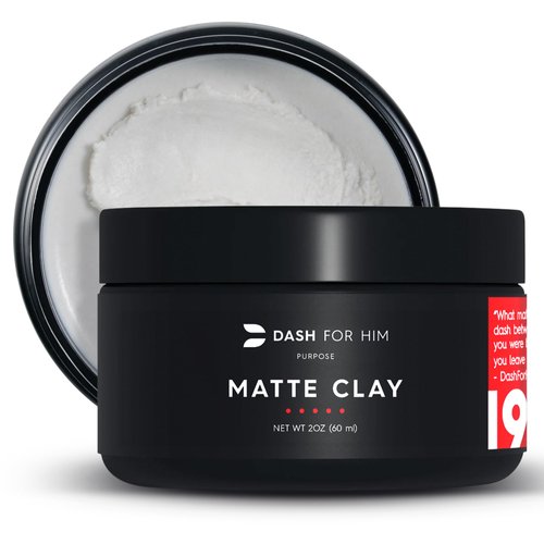 DASH FOR HIM Hair Clay for Men - Scented Medium Strong Hold Matte Clay for Shine Free Finish Mens Hair Products Premium Ingredients Travel Size Mens Hair Styling Clay, 2 Oz