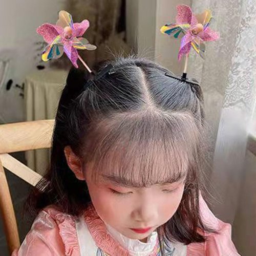Haomye Sparkly Pinwheel Hair Clips Sequin Windmill Hairpins Cute Baby Hair Barrette Wind Hair Accessories for Girls Toddlers Infant4PCS (purple and gold)