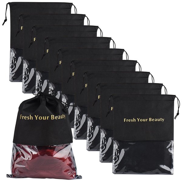 10 Packs Wig Storage Bags with Drawstring Hair Extensions Holder Hairpieces Carrier Organizer Dustproof Protector Pouch for Travel Daily Use (Small,Black)