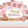 72 Pieces Birthday Decorations for Women Girls Included Backdrop Tablecloths Balloons Floral Garland Happy Birthday Party Supplies for Ladies Birthday Party Decor (Rose Gold)