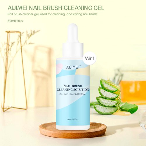 AIJIMEI Nail Brush Cleaner Gel Nail Art Brush Cleaner Restorer Manicure Tool Professional Cleaner Acrylic Brush for Home Salon Use (60ml/2fl.oz-Mint)