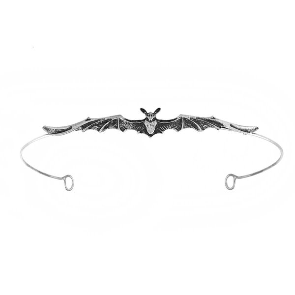Forehead Bat Metal Slim Halloween Headband Hoop Hair Tiara Crown For Prom Birthday Costume Party (Dark Silver)