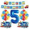 JOPARY Train 5th Birthday Decorations Boys Train, 5 Years Old Birthday Party Supplies With Number 5 Foil Balloons Train Birthday Banner,Latex Balloons For Kids Train Birthday Party Decoration