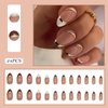 Bellelfin 24Pcs Almond French Tip Press on Nails, Full Cover Medium Almond Fake Nails Glossy False Nails with Designs Glue on Acrylic Nails for Women Girls Fingernails Decor