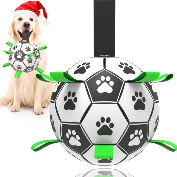 Dog Toys Soccer Ball with Straps, 6‘’ World Cup Interactive Dogs Toys for Tug of War, Yard Game, Water Toy, Herding Ball for Dogs Small & Medium, Puppy Birthday Gifts Outdoor Jolly Ball Boredom Buster