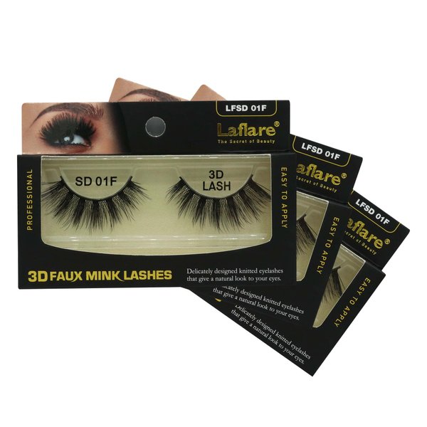 Laflare Silk Lashes 3D FAUX MINK Eyelashes, Light, Reusable, Handmade, Natural Looking, Professional Easy to Apply Eyelashes in a Knitted Style1-3 PACKS BUNDLE SPECIAL (3, SD01F)
