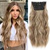 Dorsanee Clip in Hair Extensions 20 Inch 4pcs Ash Brown Mixed Ash Blonde Long Wavy Highlight Synthetic Hair Extensions Double Weft Hairpiece for Women
