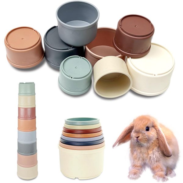 Qoaimu 8 Pcs Stacking Cups for Rabbits, Bunny Toys, Bunny Stacking Cups to Play with Rabbits, Multi-Color Reusable Rabbit Enrichment Toys, Small Animals Rabbits Bunny Hiding Food and Playing Toys