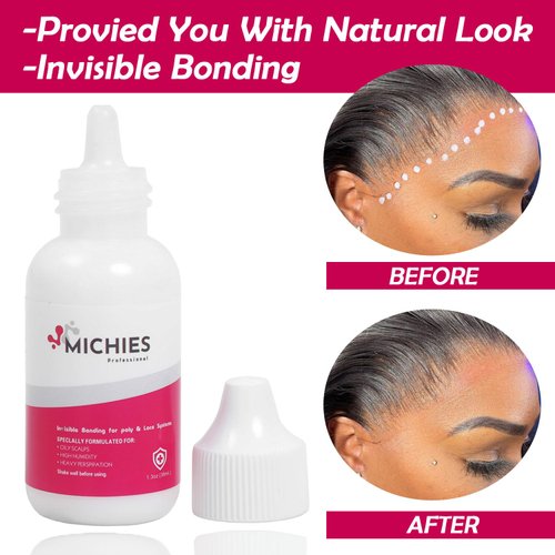 MICHIES Hair Replacement Adhesive Strong Hold Wig Glue,Lace Glue Hair Glue 1.3oz Hair Invisible for Wig Transparent Lace Wigs Glue Waterproof Lace Front Wig Glue for Wigs (38ML)