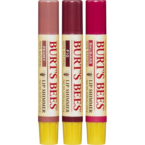 Burt's Bees Kissable Color Holiday Gift Set, 3 Lip Shimmers in Gift Box, Warm Collection in Peony, Fig & Rhubarb