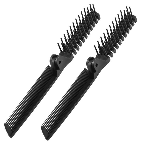 uxcell Portable Travel Hair Brush, Folding Pocket Size Comb Double Headed Anti-Static Hairdressing Tools, 2 Pcs Fine Teeth Comb and Bristle Brush for Salon Women Men Pet, Black