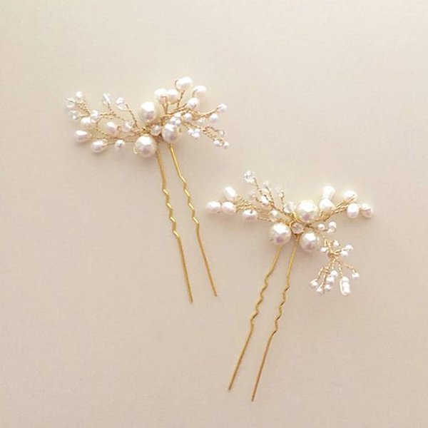 Artio Bride Wedding Pearl Hair Pins Girls Bridal Hair Accessories Hair Piece for Women and Girls 2PCS (Gold)