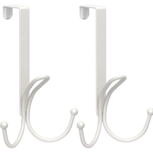 FYY Over The Door Hooks - 2 Pack Door Hangers with Sponge Pad Prevent Scratches Heavy Duty Organizer Hooks for Living Room, Bathroom, Bedroom, Kitchen Hanging Clothes, Robe, Towels, Hats, Bags White