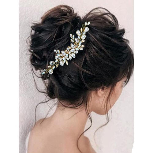 Yean Crystal Bride Wedding Hair Comb Gold Rhinestones Bridal Hair Piece Accessories for Women and Girls