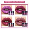 LOKFAR 4 Colors Glitter Lip Kit, Shiny Diamond and Metallic Lip Glitter Makeup Lipstick Lip Gloss Glitter Lipstick, Waterproof & Long Lasting Lip makeup Powder Set for Lips Nails Art(Set A Warm Color)