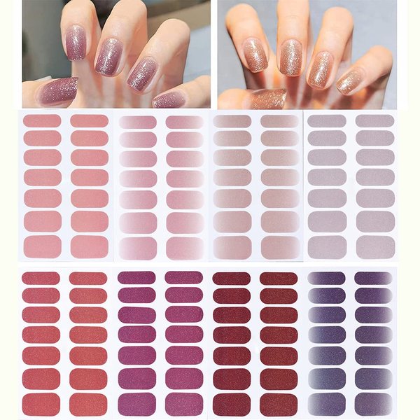224 Pieces 16 Sheets Full Wrap Nail Polish Stickers Nail Strips Self-Adhesive Gel Nail Strips Art Decals with Nail File for Home Women Girls DIY Nail Decorations