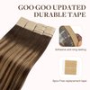 GOO GOO Tape in Hair Extensions Human Hair, 4/27/4 Balayage Chocolate Brown to Caramel Blonde, 16inch 50g 20pcs, Thick Ends Straight Seamless Tape in, Invisible Tape in Hair Extensions Human Hair