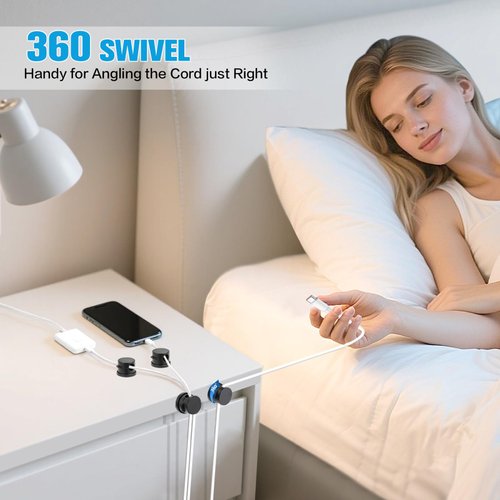6PC Cord Organizer Holder, 360° Rotatable Spring Cable Clips, Strong Adhesive Cable Management Desk Accessories, Adjustable Wire Organizer Hide Cords Neatly for Nightstand, Home, Kitchen, Office, Rv