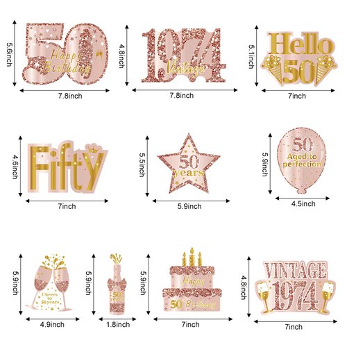 Turypaty Pink Gold 50th Birthday Decorations Hanging Swirls for Women, Rose Gold Happy 50th Birthday Vintage 1974 Foil Swirls Party Supplies, Fifty Year Old Birthday Ceiling Decor