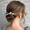 Foryysa Bridal Wedding Hair Pins for Women White Flower Headwear Pearl Leave Elegant Handmade Sparkly Bride Design (3 pcs)