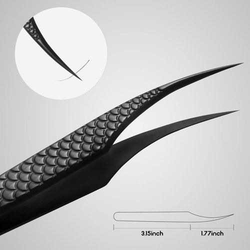 FEITA Diamond Grip Eyelash Extensions Tweezer Lash Precision Tweezers, Japanese Steel Dolphin-shaped Tip, False Lashes Application Tools, Black 1Pc