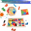 Wooderma 3 Pack Wooden Blocks Puzzles, 3-in-1 Russian Blocks, Octagon Puzzle, Tangrams Puzzles, Brain Teasers Toy Logic Game, Montessori STEM Educational Toys Present for Kids and Adults