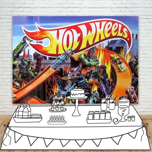 Hot Wheels Backdrop for Birthday Party 5x3ft Happy Birthday Hot Wheels Cars Background for Kids First Birthday Vinyl Monster Truck Backgrounds Backdrops for Party Supplies