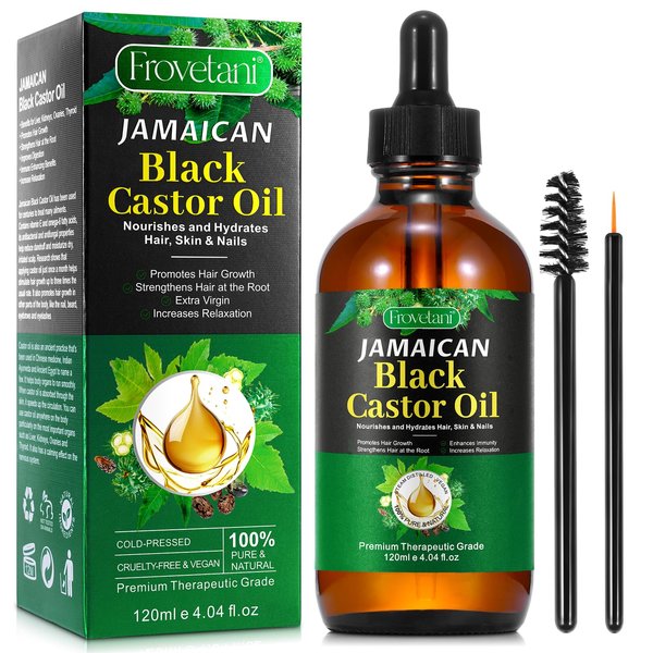 Jamaican Black Castor Oil, Organic Castor Oil for Hair Growth, Cold Press Unrefined, Thicker Eyelashes and Eyebrows, Massage Oil for Aromatherapy 120ML