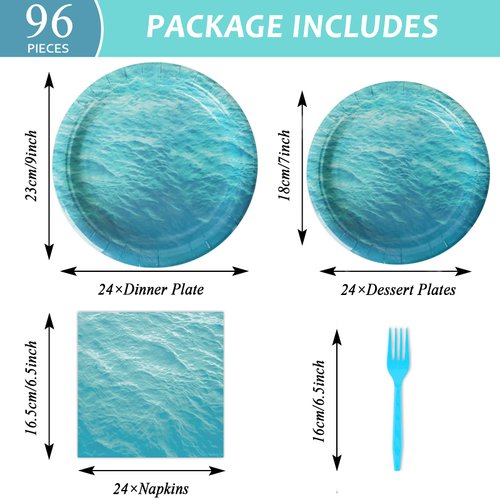 gisgfim 96 Pcs Ocean Sea Plates and Napkins Party Supplies Ocean Waves Birthday Party Tableware Set Sea Theme Party Decorations Favors for Birthday Baby Shower for 24 Guests