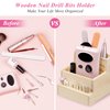Urbuti Nail Drill Bits Holder, Wooden 10 Holes Nail Drill Machine Holder Display Storage Box, Durable Nail Art Polishing Grinding Drill Bit Organizer for Home Use or Nail Salon