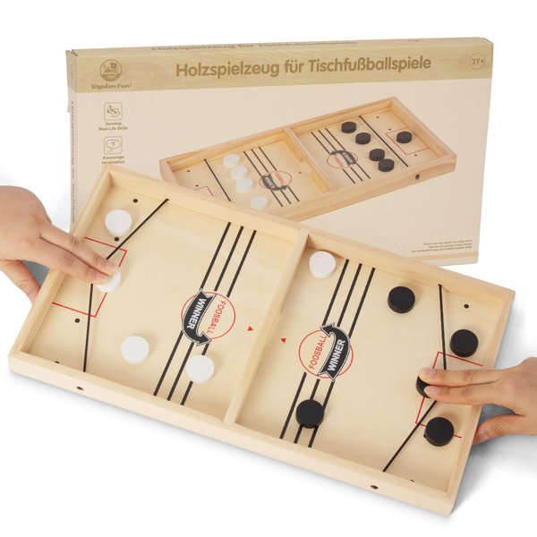 WOODENFUN 16 in Fast Sling Puck Game,Wooden Hockey Game,Super Foosball Table,Desktop Battle Parent-Child Interaction Winner Slingshot Game,Adults and Kids Family Game Toys