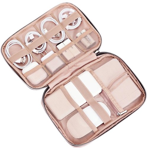 BELALIFE Portable Travel Cable Organizer Bag, Tech Storage Bag for Cord, Charger, Phone, Earphone, Hard Drive, USB, SD Card and Electronic Accessories, Pink