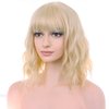 BERON Blonde Wigs for Women With Bangs Short Wavy Girls Bob Hair Wig Light Blonde Heat Resistant Synthetic Wigs for Cosplay Party or Daily Used