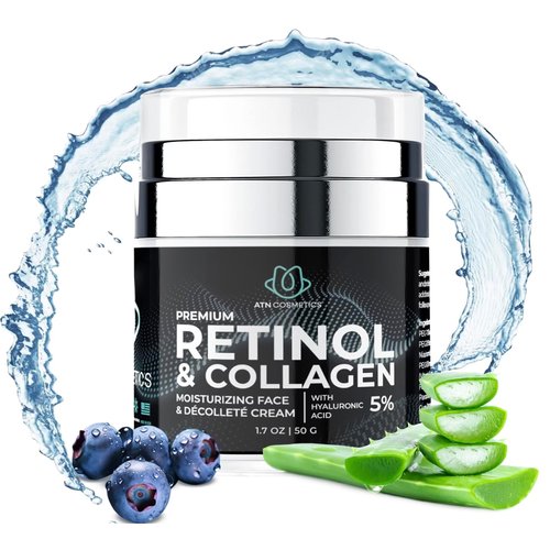 ATN Cosmetics Retinol Cream for Face & Neck, Collagen Moisturizer, Day & Night Cream for Women & Men, Anti Aging, Wrinkle Cream with Hyaluronic Acid, Made in USA