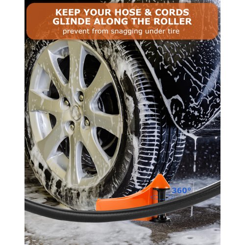 BYERNAUTO Car Hose Guide 4PCS, Hose Guide for Car Wash Detail, Tire Hose Roller Preventing Pressure Washer Hose from Stuck and Snagging Car Wash Tool for SUV Pickup Truck RV ATV Motorcycle (Orange)