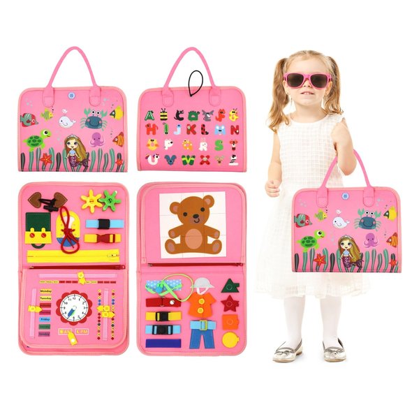 FITZEN Busy Books for Toddlers 1-3 Year Old - Baby Activity Board for Toddlers 1-3 Travel Toys for Airplane, Car Gift for Boys Girls, Educational Montessori Board to Develop Fine Dress Motor Skills