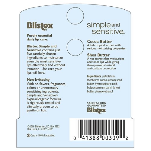 Blistex Simple & Sensitive Lip Moisturizer 0.15 oz (Pack of 5)