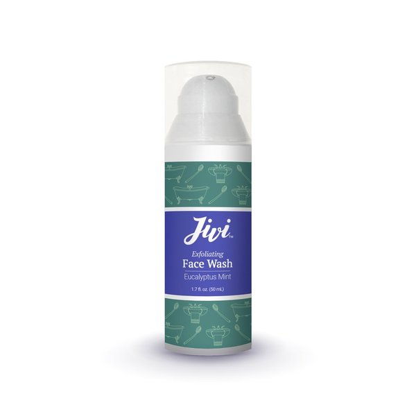 Jivi Exfoliating Face Wash (Eucalyptus Mint) | Cream Cleanser that Removes Makeup and Tones | 100% Natural with Organic Ingredients | Made for Sensitive and Dry Skin | 1.7 fl. oz.