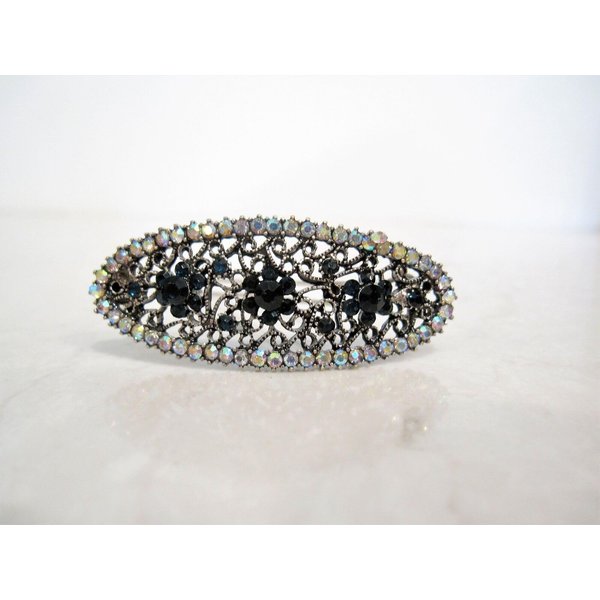 Small blue crystal flower filigree hair barrette clip bridal clip bridal
