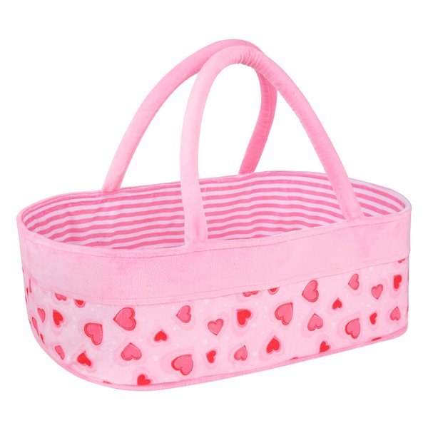 BABESIDE Reborn Baby Doll Bassinet for 17-22 inch Dolls Foldable Baby Doll Crib Bed Soft Doll Carrier Doll Accessories with Handle for Newborn Baby Dolls Girls (Pink-Love)