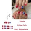 24Pcs Independence Day Press on Nails Short Square Fake Nails American Stripe Star Designs Glitter Full Cover Red Nails Glue on Nails Artificial Acrylic False Nails for Women DIY 4th of July Nail