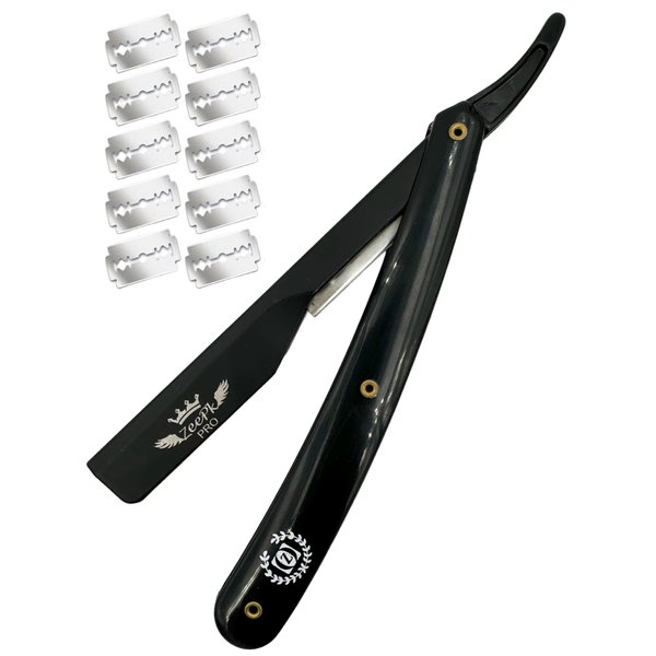 PROFESSIONAL STRAIGHT BARBER RAZOR CLEAN SHAVE + FREE BLADES STRAIGHT EDGE BLADE AFEITADO RAPADA USA SALON SHAVING CLASSIC STAINLESS STEEL (Black Razor Holder)